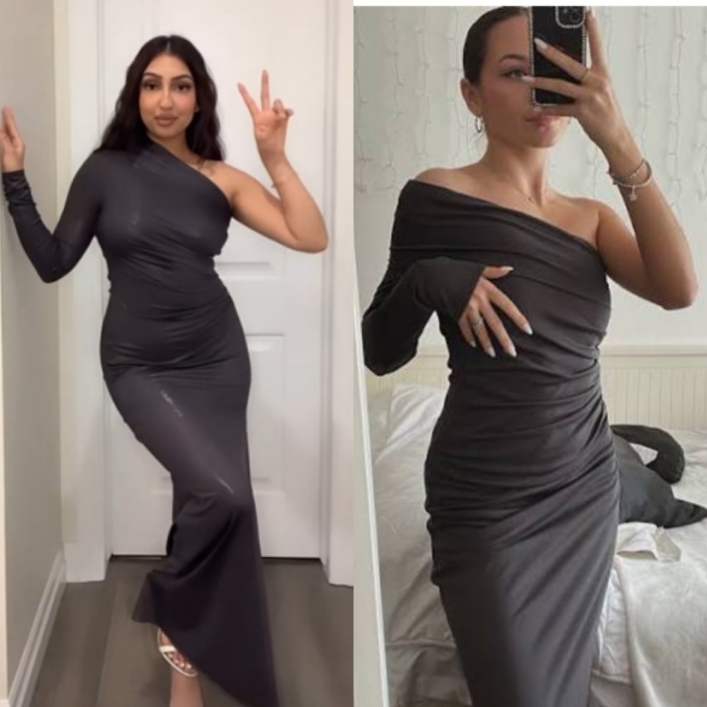 ZARA ASYMMETRICAL DRESS GRAY SIZE S - Picture 5 of 13